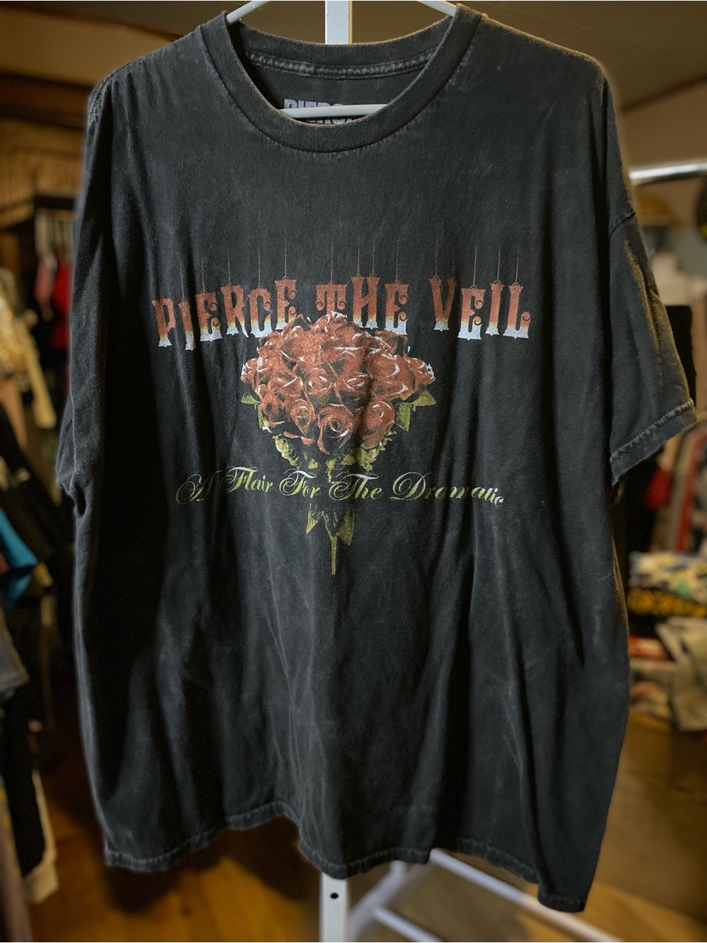 Pierce The Veil Black Graphic Tee with Red Rose Motif